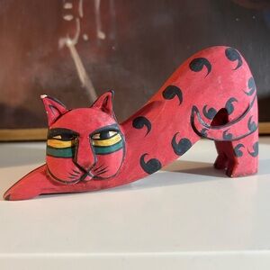 Handcrafted 6" Red Cat Figurine Indonesia